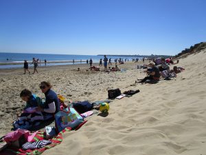 Brittas Bay, Co. Wicklow, early May. Only spring, and you see the people sunbathing and swimming? It's like the Fiji of the northern hemisphere.